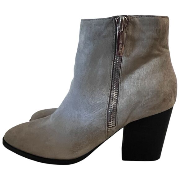Nine West Neva2 Ankle Boot Gray/Taupe Suede 3”Heel Size 7M Double Zippers - Picture 3 of 11